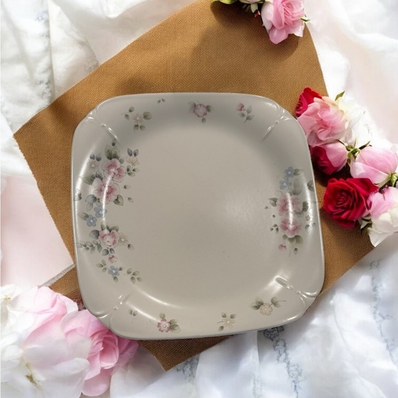 Pfaltzgraff Tea Rose Square Plate - Cream with Pink and Blue Accents - Picture 1 of 4